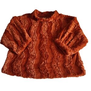Ivy Jane Faux Fur Mock Neck Sweater Womens M/L Orange Short Sleeve